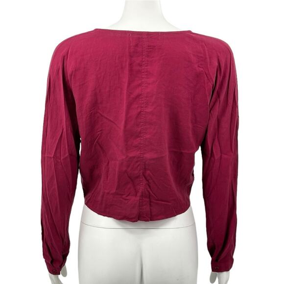 Cloth & Stone Anthropologie Top Womens XS Spiced Wine Red Cropped Tie Front Boho - Picture 5 of 8